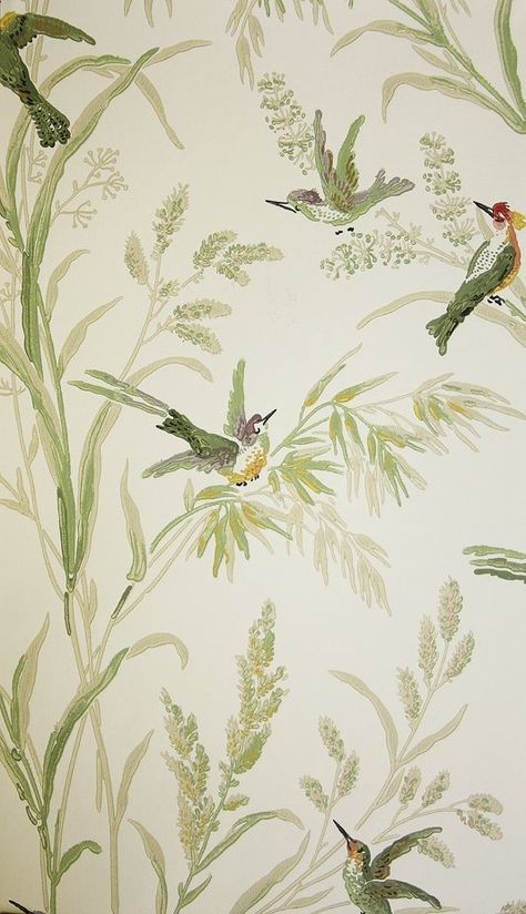 Printed Wallpaper, Colourful Birds, Muted Green, Cream Background, Surface Pattern, Chinoiserie, Designer Wallpaper, A World, Pattern Design