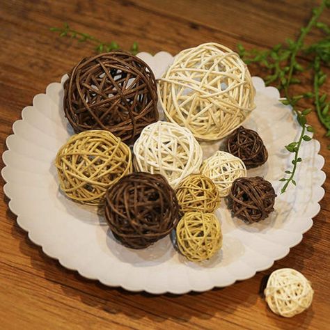 Amazon.com: Pemalin Natural Decorative Wicker Rattan Balls- Vase Filler, House Ornament, Christmas Tree Garden Wedding Party Coffee Table Decoration,Craft DIY, Parrot, Bird Toys Balls: Home & Kitchen Diy Decorative Balls In Bowl, Rattan Balls Decor Ideas, Raffia Ornaments, Farmhouse Kitchen Table Centerpiece Woven Balls, Clay Balls For Plants, Aromatherapy Accessories, Diy Projektit, Ball Decorations, Rv Decor