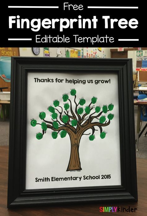 Free Fingerprint Tree template that you can edit!  Great for volunteer gifts or for student teachers!  Free from #SimplyKinder Fingerprint Tree Template, Gifts For Teachers From Students, Birthday Gifts For Teachers, Parent Volunteers Gifts, Santa Printable, Students Christmas, Santa Mail, Tree Template, Student Teacher Gifts