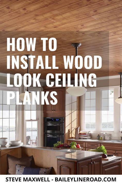 I recently took a new and closer look at the topic of wood-looking ceiling planks as an alternative to the typical drywall and stucco, both for new installations and as a repair strategy for existing, damaged ceilings. #DIY #renovation Easy Wood Ceiling Ideas, Alternative To Drywall, Alternatives To Drywall, Ceiling Alternatives, Ceiling Planks, Drywall Ceiling, Four Seasons Room, Diy Ceiling, Easy Wood