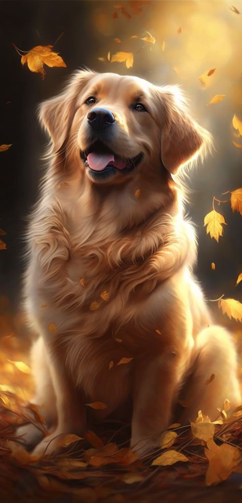 @Maria974 Autumn Dogs, Beautiful Dog Pictures, Golden Retriever Wallpaper, Perros Golden Retriever, Chien Golden Retriever, Golden Retriever Art, Cute Puppy Wallpaper, Cute Dogs Images, Puppy Wallpaper