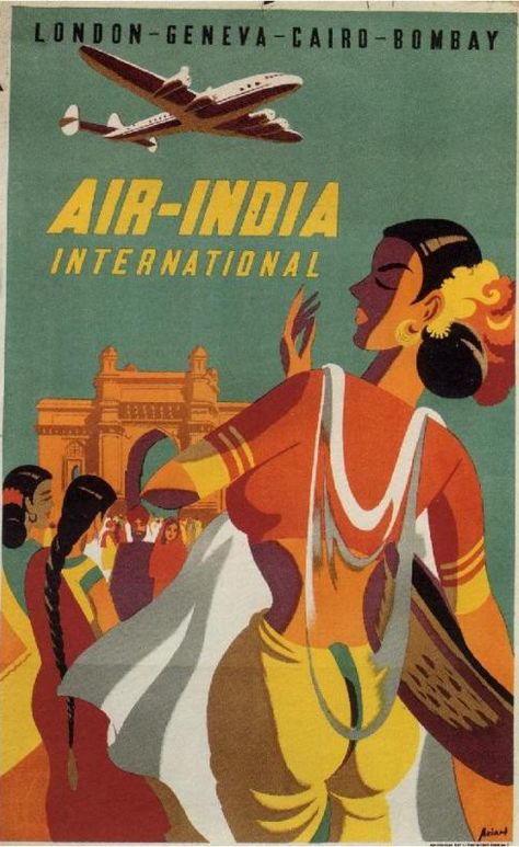 London, Geneva, Cairo, Bombay - Air India Indian Mural, Airlines Ads, Indian Posters, Airline Poster, Super Constellation, Indian Retro, Vintage Yoga, Vintage Airline Posters, India Poster