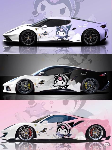 Hello Kitty Car Wrap, Anime Livery Car, Kuromi Motorcycle, Kuromi Car, Custom Car Stickers, Hello Kitty Car, Jdm Wallpaper, Best Jdm Cars, Girly Car