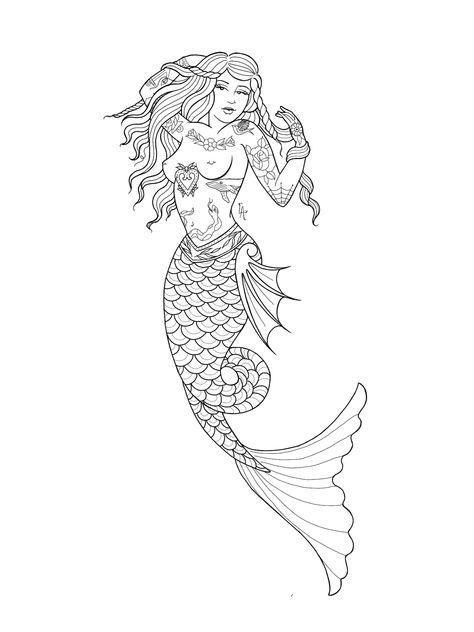 Tattooed Mermaid Tattoo, Trad Mermaid Tattoo, Naked Mermaid Tattoo, Mermaid Pinup Tattoo, Dainty Tats, Vintage Mermaid Tattoo, Practice Tattoos, Traditional Mermaid Tattoos, Sea Tattoos