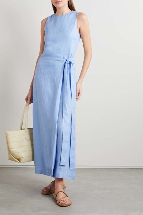 Blue Summer Dress Outfit, Light Blue Summer Dress, Soft Dresses, Wrap Dress Styles, Blue Linen Dress, Blue Summer Dresses, Chic Skirts, Summer Linen Dresses, Fashion And Beauty Tips