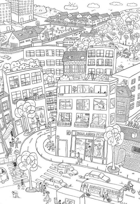 City Colouring Pages, City Coloring Pages, Fantastic Cities Coloring Book, Paisley Coloring Pages, Printable Colouring, Valentine Coloring Pages, Preschool Coloring Pages, Detailed Coloring Pages, Fairy Coloring Pages