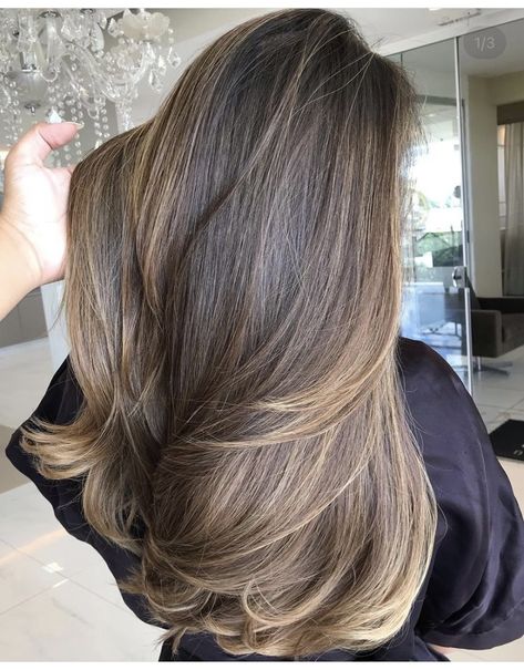 Ash Brown Hair Layers, Slight Balayage On Brown Hair, Cold Highlights Brown Hair, Lighter Brown Hair Color, Rich Hair Color, Baylage Hair, Long Hair Style, Beauty Hair Color, Brown Hair Looks