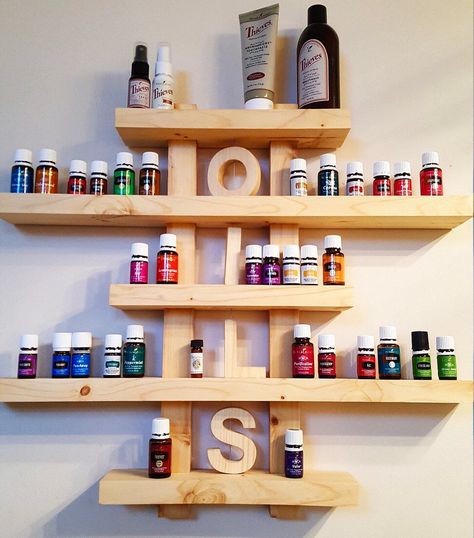 Essential oils shelf unique gift apothecary rack oil | Etsy Essential Oil Storage Ideas, Goddess Awakening, Essential Oils Shelf, Essential Oil Rack, Nail Polish Shelf, Oil Rack, Oil Shelf, All Natural Cleaners, Essential Oil Shelf