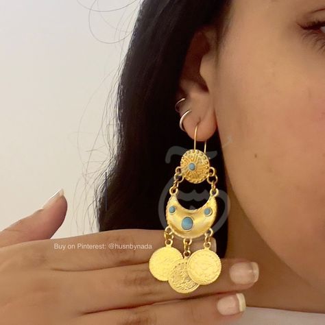 Arabian Jewelry Gold, Arabian Earrings, Iraqi Jewelry, Arab Earrings, Arabic Earrings, Arabian Jewelry, Egyptian Coins, Arab Jewelry, Gold Ottoman