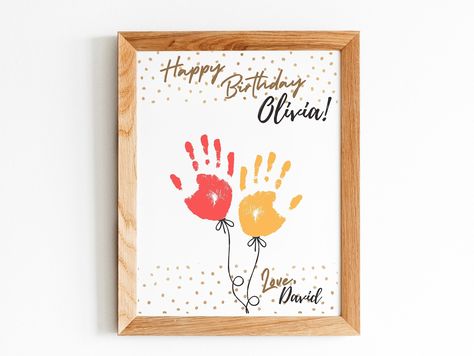 "**Will customize if requested ♥ PERSONALIZED Happy Birthday Handprint Card / Birthday Card Keepsake for Aunt Uncle Dad Mom / Birthday Gift from Toddler / Keepsake Memory This is a fun craft suitable for babies, toddlers & kids! It makes an extra special Birthday gift! ♥ Digital Download File: STEP 1. Download (an email will be sent to you). STEP 2. Open the PDF file and add your name and date,               or enter the information in the personalization box and I will personalize it for free : One Year Old Birthday Craft, Birthday Gift For Dad From Baby, Birthday Card For Dad From Toddler, Happy Birthday Crafts For Toddlers, Happy Birthday From Baby, Birthday Card From Toddler, Happy Birthday Handprint Art, Handprint Birthday Card, Birthday Card From Baby