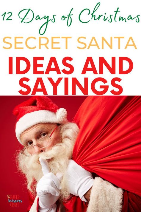 12 days of Christmas secret Santa gift ideas and sayings, secret Santa ideas for kids and families, secret Santa ideas, ideas for Christmas, Kids holiday activities, Kids Christmas activities, kids activities, toddler activities, creative secret Santa ideas and tags, #secretsantaideas, #christmas, #kidschristmasactivities, #12daysofchristmas Santa Ideas For Kids, Secret Santa Messages, Secret Santa Poems, Tableware Photography, Secret Santa Ideas, Santa Quotes, Secret Santa Gift Ideas, Easy Preschool Crafts, Message From Santa