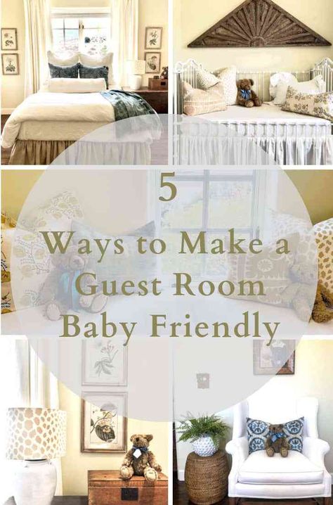 5 ways to make a guest room baby friendly #nursery #nurserydecor #nurseryideas #roughluxe #cindyhattersleydesign #guestroom #pillows Grandkids Guest Room Ideas, Kids Guest Room, Guest Room Nursery, Nursery Guest Room Combo, Nursery Guest Room, Ikea Apartments, Cindy Hattersley, Spring Mantle, Small Guest Room