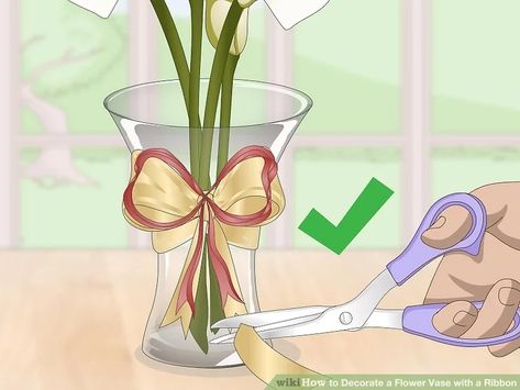 3 Ways to Decorate a Flower Vase with a Ribbon - wikiHow Decorative Vases, A Bouquet Of Flowers, Diy Vase, Diy Ribbon, Bouquet Of Flowers, Cool Diy Projects, Fun Diy, Ribbon Flowers, Flower Vase