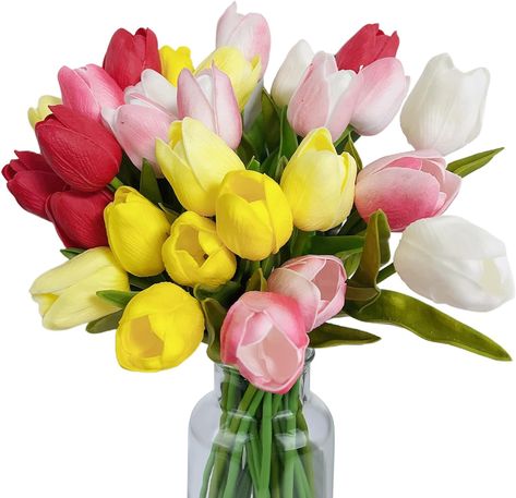 Amazon.com: 30 Pcs Mixed Color Tulips Artificial Flowers - 13" Height Real Touch PU Tulip Stems in 6 Assorted Colors for DIY Bouquets, Wedding, Mother's Day, Easter Day, Spring Themed Favors, Home Cemetery Decor : Home & Kitchen Tulip Colors, Artificial Tulips, Diy Bouquets, Easter Stickers, Wedding Numbers, Bouquets Wedding, Easter Basket Fillers, Spring Event, Basket Fillers