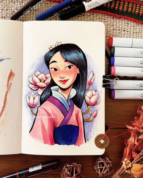 Luz Tapia Art, Mulan Movie, Art Markers Drawing, Disney Canvas Art, Disney Drawings Sketches, Disney Art Drawings, Pinturas Disney, Watercolor Art Lessons, Arte Sketchbook