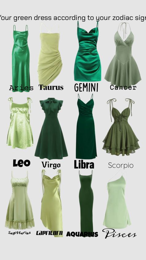 #zodiac #zodiacsign #zodiacaesthetic #zodiaccollage #zodiacdress #green #greendress Virgo Dress, Virgo And Scorpio, Cute Dress Outfits, Sagittarius And Capricorn, Capricorn And Aquarius, Taurus And Gemini, Connect With People, Your Aesthetic, Creative Energy