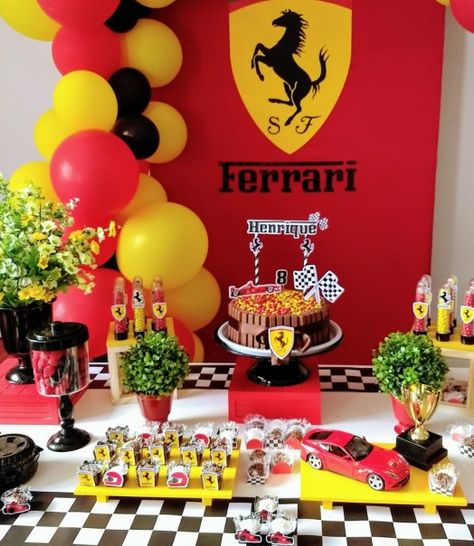 Ferrari Birthday Party Ideas, Ferrari Birthday, Ferrari Party, Birthday Decorations For Men, Car Birthday Theme, Race Car Birthday Party, Cars Theme Birthday Party, Twins 1st Birthdays, Toy Story Birthday Party