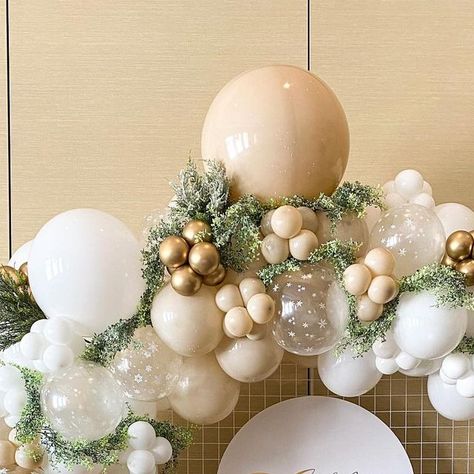 Balloon Stylist & Event Decor By Jewelz on Instagram: "Rustic Winter Wonderland Mesh Hoop Organic Garland With Jumbo Helium Centerpieces For Chloe’s Christening Day

Thank You To Our Client For The Amazing Greenery She Gave Us To Add To Her Piece @ninaa_laurenn 

Mesh Hoop Rental By US

Custom Round Sign: @pumpkinlyprints 

DM Us For Inquires & Bookings #snowflakeballoons#christeningballoondecor#greeneryballoons#rusticwonderland#statenislandballoons#whiteballoons#winterwonderlandballoons" Baby Its Cold Outside Balloon Arch, Winter Baby Shower Balloon Arch, Winter Onederland Balloon Arch, Winter Balloon Garland, Winter Balloon Arch, Winter Onederland Centerpieces, Winter Wonderland Balloon Garland, Rustic Winter Wonderland, Winter Wonderland Centerpieces