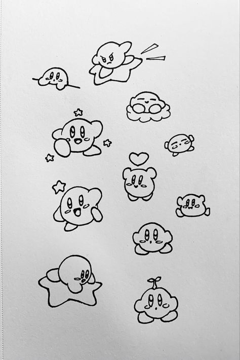 kirby mini tatto flash sheet small tattoo cute hawaii nintendo matching friendship tattoos Kirby Outline Tattoo, Tiny Kirby Tattoo, Matching Kirby Tattoos, Matching Kawaii Tattoos, Tiny Cartoon Tattoos, Cartoon Tattoos Small, Simple Kirby Tattoo, Simple Mario Tattoo, Kirby Flash Tattoo