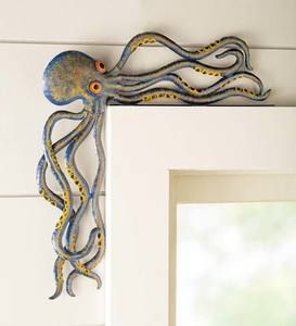 Handcrafted Reclaimed-Metal Octopus Door Crawler | Wind and Weather Metal Octopus, Yellow Octopus, Octopus Decor, Cute Octopus, Oil Drum, Keramik Design, Resin Sculpture, Iron Age, Palau