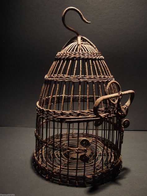 Charming Old Folk Art 19th C Victorian Curled Coiled Iron Antique Bird Cage 8 1/2X14 inch Antique Bird Cages, Wire Bird, The Caged Bird Sings, Bird Cage Decor, Isometric Art, Birdcages, Pet Cage, Bird Cages, Sleepy Hollow