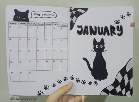 Cat Bullet Journal, 2024 Bujo, Bujo Ideas, Bullet Journal Themes, Journal Themes, Cat Theme, Black Cat, Dog Cat, Bullet Journal