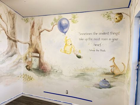 Winnie The Pooh Mural Nursery, Winnie The Pooh Nursery Mural, Winnie The Pooh Mural, Winnie The Pooh Room, Classic Pooh Nursery, Baby Nursery Murals, Tree Wall Painting, Pooh Nursery, Winnie The Pooh Nursery