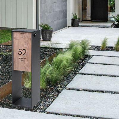 Modern Mailbox Design, Letter Box Design, Contemporary Mailboxes, Mailbox Garden, Mailbox Landscaping, Modern Mailbox, Mailbox Design, Gold Decal, Front Garden Design