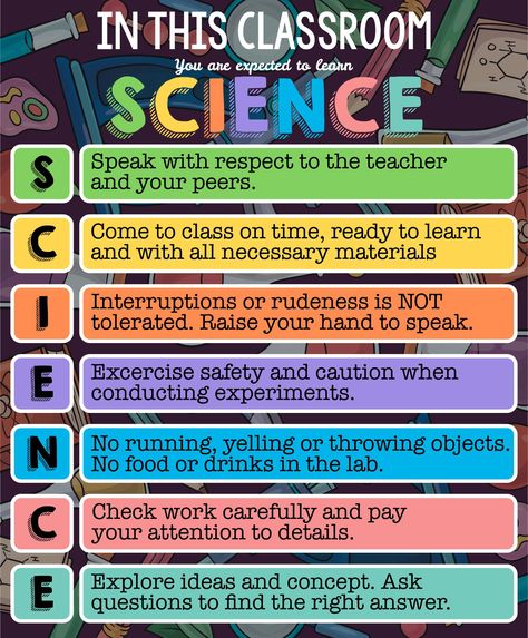 Science Rules Poster, Science Classroom Rules, Free Science Posters, Classroom Rules Printable Posters, Preschool Classroom Rules, Classroom Rules Printable, Physics Poster, Class Rules Poster, Science Posters