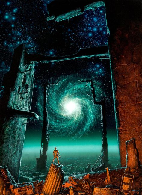 Michael Whelan cover art for "Foundation's Edge" by Isaac Asimov, 1983.pic.twitter.com/Dkr3y4FVXC Michael Whelan, 70s Sci Fi Art, Scifi Fantasy Art, Arte Alien, Space Fantasy, Isaac Asimov, Arte Cyberpunk, History Of Science, Science Fiction Art