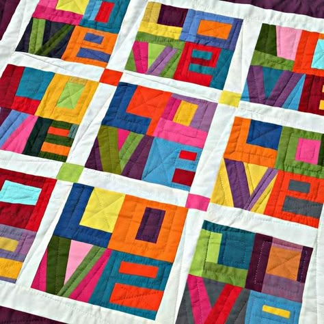 Colorful and Cheery. Love Quilt from Quiltycat blog.. Love Quilt, Colorful Quilt, Quilt Modernen, Contemporary Quilts, Tableau Art, Heart Quilt, Scrappy Quilts, Barn Quilts, Mini Quilts