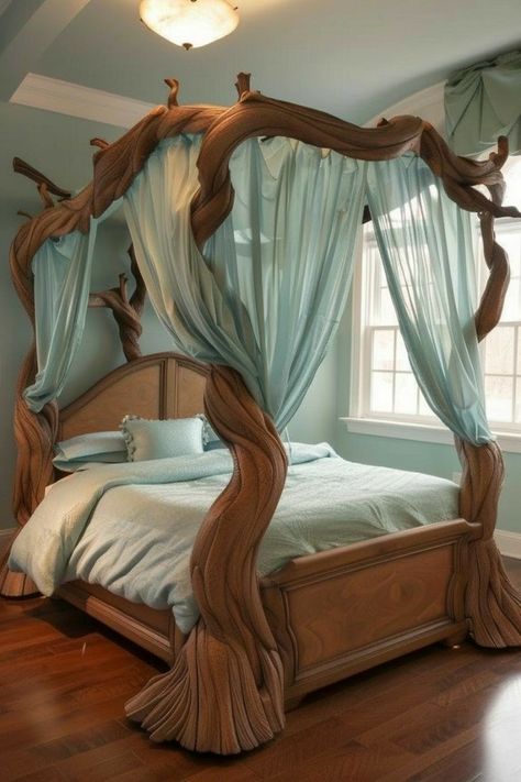 Enchanted Bedroom Ideas, Canopy Bed Ideas, Fairytale Bedroom, Forest Bedroom, Castle Bedroom, Canopy Design, Dark Walls, Massage Room, Canopy Bed