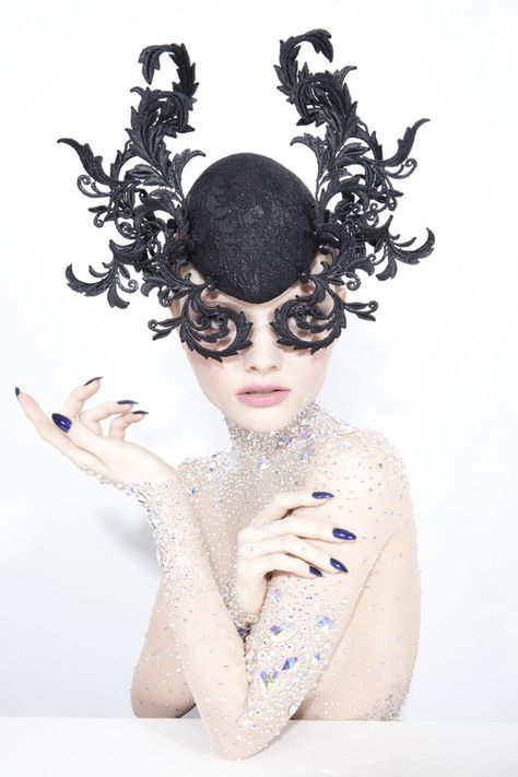 Black Lace Mask, Mask Inspiration, Philip Treacy Hats, Lace Masquerade Masks, Philip Treacy, Mad Hatter Hats, Couture Hats, Fashion Shoots, Lace Mask