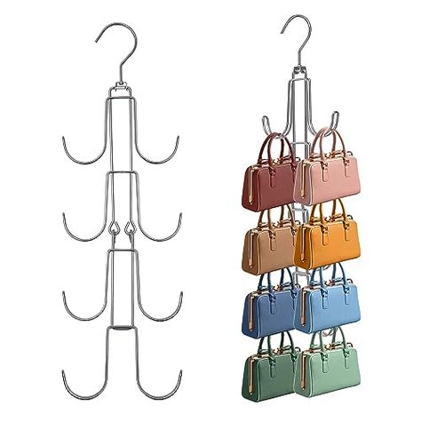 Baoswi 1 Pack Purse Organizer Storage, 4-Tier Hanging Bag Holder, Silver Metal Closet Organization Purse Hanger Backpack Rack Space Saving Hanger Backpack Rack, Bags Hanger, Metal Closet, Closet Storage Accessories, Hanging Purses, Tote Organizer, Organizer For Closet, Space Saving Hangers, Purse Hanger