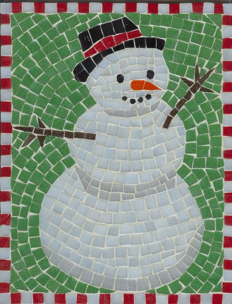 | Snowman Mosaic Mosaic Ornaments, Christmas Tree Flowers, Mosaic Christmas, Christmas Mosaics, Mosaics Ideas, Tree Mosaic, Winter Art Lesson, Art Christmas Tree, Mosaic Flower Pots