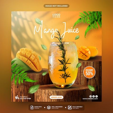 PSD mango juice social media post templa... | Premium Psd #Freepik #psd Juice Social Media Post, Post Template Design, Banner Design Inspiration, Illustrator Design Tutorial, Food Banner, Social Media Post Template, Mango Juice, Social Media Banner, Post Templates