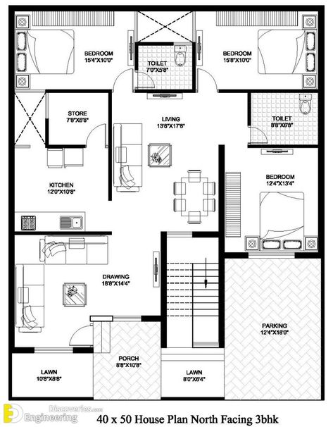 28+ New House Plans For Different Areas | Engineering Discoveries 5 Room House Plans, Villa House Plans, Beautiful House Ideas, 30x50 House Plans, 20x30 House Plans, 30x40 House Plans, Narrow House Plans, 2bhk House Plan, Unique House Plans