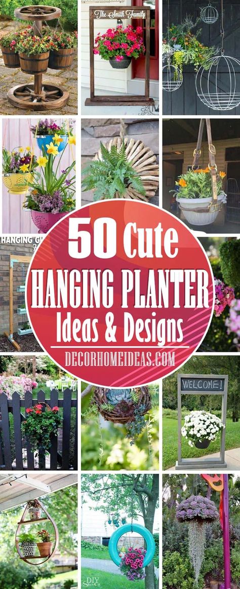 48 Cute Outdoor Hanging Planter Ideas For Your Backyard | Decor Home Ideas Wall Hanging Planters Outdoor, Hanging Planter Ideas, Hanging Planters Outdoor, Outdoor Plant Hanger, Hanging Plants Outdoor, Hanging Plants Diy, Diy Hanging Planter, Metal Hanging Planters, Homestead Ideas