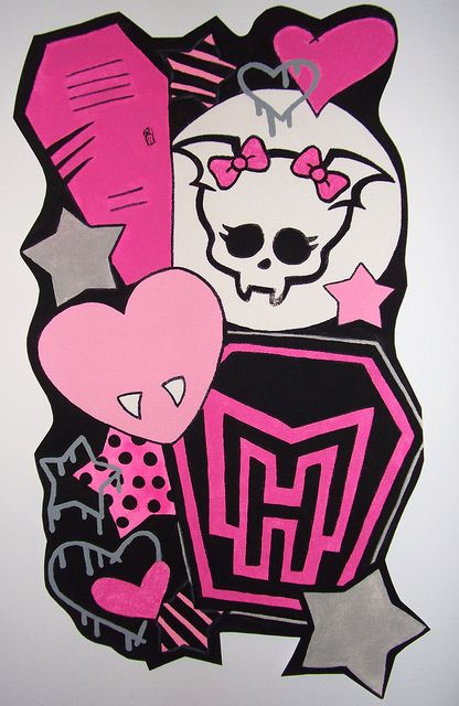 monster high centerpiece ideas | Monster High Doll Wallpaper Art Sricker Mural Handmade Room Wall Decor ... Monster High Symbol, Monster High Painting, Monster High Room Decor, Monster High Cartoon, Monster High Decorations, Monster High Bedroom, Monster High Room, Doll Wallpaper, Monster High House