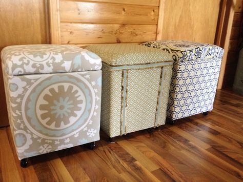 MacGIRLver: More Styrofoam Coolers Made Into Ottomans Styrofoam Boxes Ideas, Repurpose Styrofoam, Styrofoam Recycling, Ottoman Makeover, Ottoman Seating, Styrofoam Crafts, Omaha Steaks, Diy Ottoman, Storage Tote