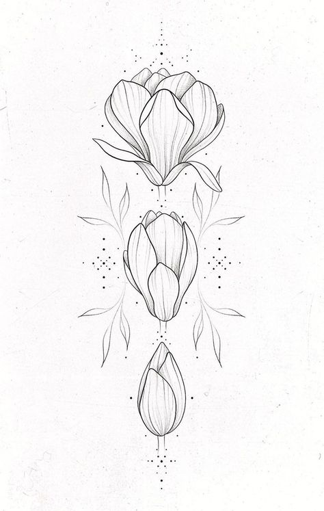 Magnolia Tattoo, Flower Line Drawings, Muster Tattoos, Floral Drawing, Art Tattoos, Flower Tattoo Designs, Charcoal Drawing, Drawing Tutorials, Tattoo Stencils