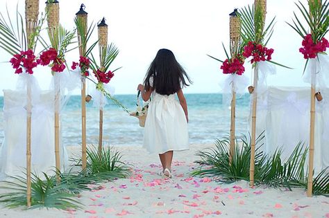 sunset tiki torch wedding Beach Wedding Aisle, Wedding Aisle Ideas, Tiki Wedding, Aisle Ideas, Beach Wedding Aisles, Wedding Slideshow, Wedding Isles, Tropical Beach Wedding, Luau Wedding