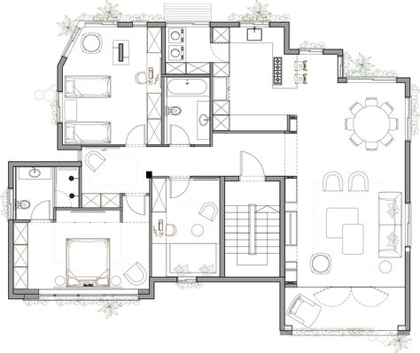 Architect Oshir Asaban Remodels a 1970s Apartment in Tel Aviv, Israel 150 Sqm House Design, 1970s Apartment, Apartment Floor Plan, Ranch Style House Plans, Floor Plan Drawing, Cosy Spaces, Apartment Architecture, Layout Architecture, Apartment Plans