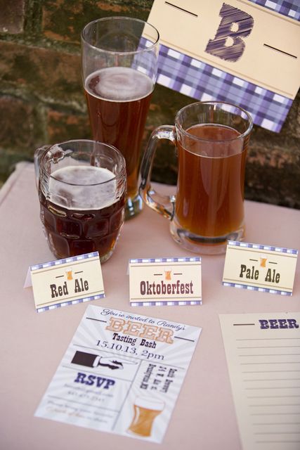 Drink tasting at a  Beer birthday party!  See more party ideas at CatchMyParty.com!  #partyideas #beer Craft Beer Party, Party Sliders, Beer Birthday Party, Kid Friendly Party, Beer Tasting Parties, Beer Cheese Dip, Oktoberfest Party, Beer Birthday, Beer Fest