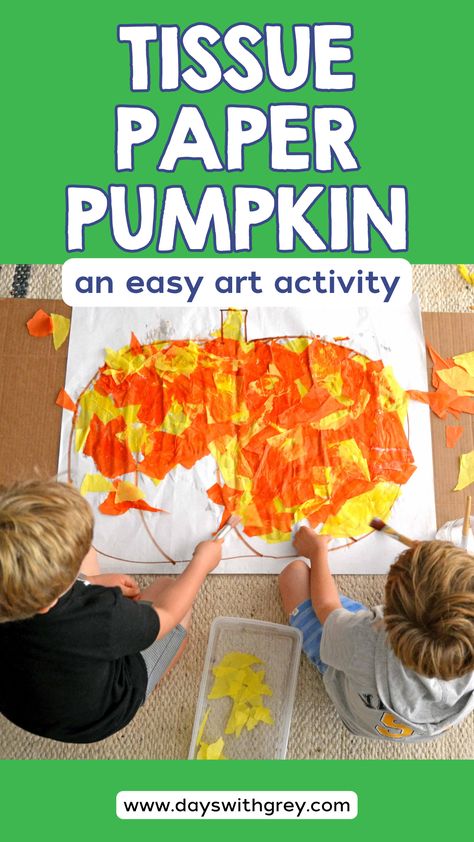 Two preschoolers painting tissue paper using water and glue on a drawing of a pumpkin on paper. Art Activity For Toddlers, Activity For Toddlers, Art Activities For Toddlers, Glue Painting, Pumpkin Projects, Art Cart, Art Activity, Toddlers And Preschoolers, Kids Create