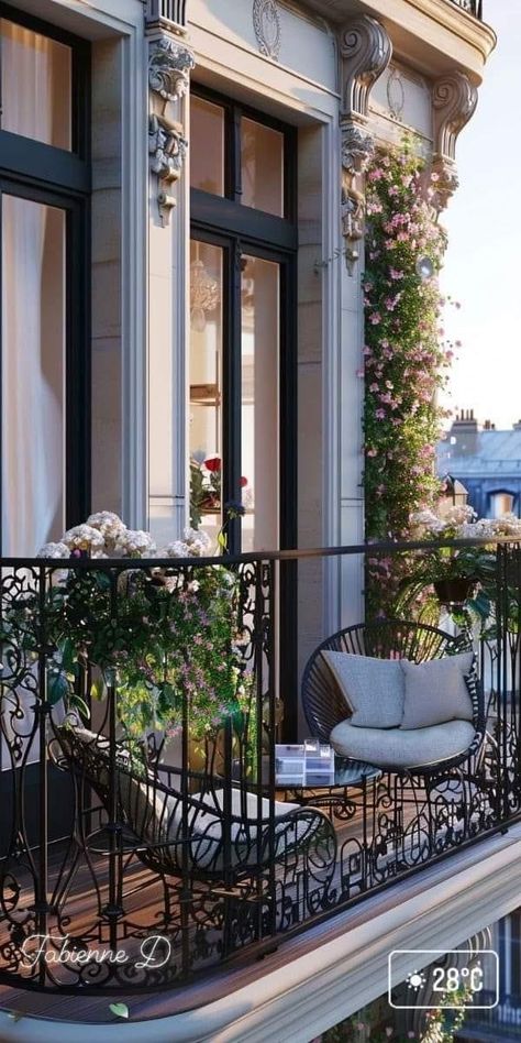 Parisian Terrace, Modern French Chateau, Ruffle Shower Curtain, Decorating For Beginners, Parisian Balcony, Balcony Exterior, Shower Curtain White, French Balcony, Apartments Exterior