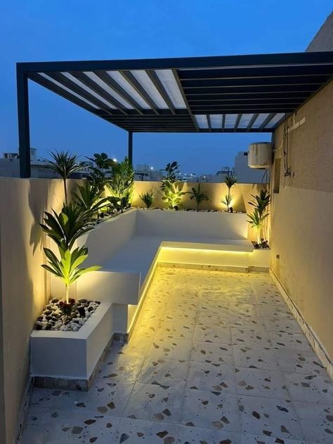 Rooftop Grill Design, Terrace Sitout Ideas, Terasa Ideas Balcony Garden, Terrace Garden Design Rooftop, Sitout Designs, Open Terrace Ideas, Rooftop Patio Design, Interior Design Videos, House Outer Design