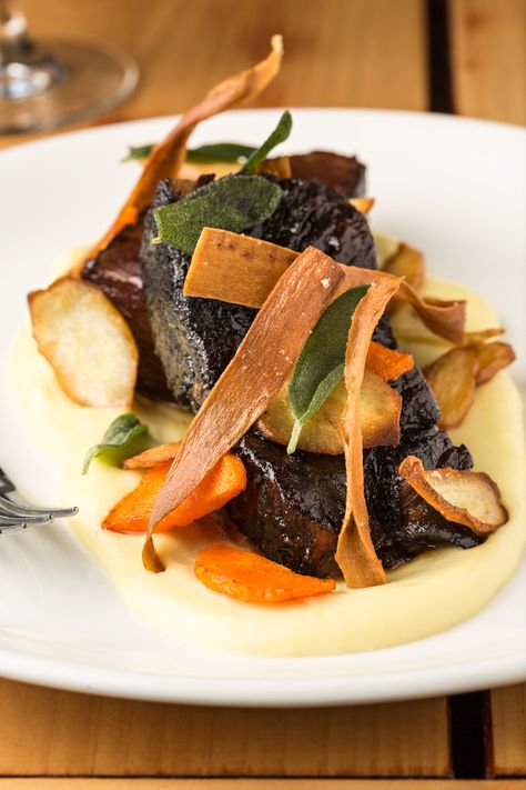 Perfect for a winter evening, get the recipe for balsamic glazed short ribs with gilfeather turnip puree and rainbow carrots | CTEatsOut.com Turnip Puree, Orange Blossom Honey, Cold Weather Food, Rainbow Carrots, Winter Evening, Beef Short Ribs, Balsamic Glaze, Short Ribs, Holiday Dinner