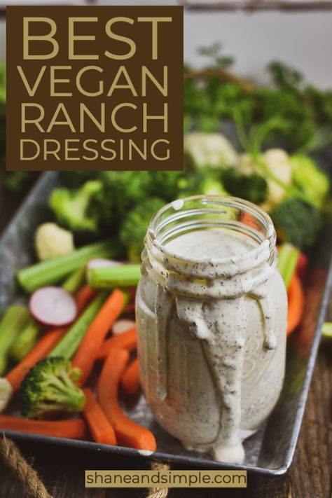 The BEST Vegan Ranch Dressing recipe! This creamy cashew vegan ranch dressing is the perfect party dip, salad dressing, or sandwich spread. It’s completely plant based, oil-free, gluten free, and soy free. Jalapeño Ranch Dressing, Jalapeño Ranch, Jalapeno Ranch Dressing, Dairy Free Ranch Dressing, Vegan Ranch Dressing, Vegetarian Salad, Vegan Salad Dressing, Vegan Dressing, Ranch Dressing Recipe