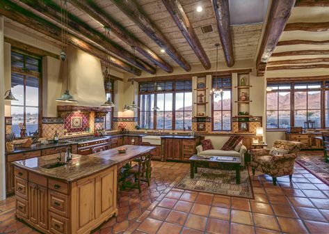 Santa Fe Style Kitchen, Pueblo Architecture, Pueblo Style House, Dora Kitchen, Modern Santa Fe Style, Sedona Style, Southwest House Plans, Cob House Plans, Santa Fe Style Homes